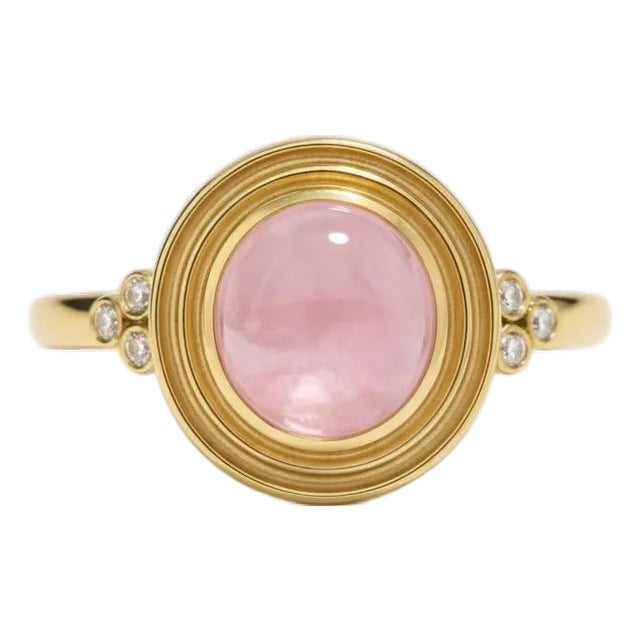 Vintage Inspired Rose Quartz and Topaz Ring in Silver, Gold, Size 6 For Sale