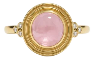Vintage Inspired Rose Quartz and Topaz Ring in Silver, Gold, Size 6