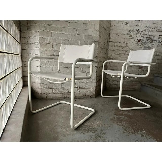 White 1980s Italian White Leather Cantilever Chairs Set of 2 Attributed to Mart Stam and Marcel Breuer For Sale - Image 8 of 11