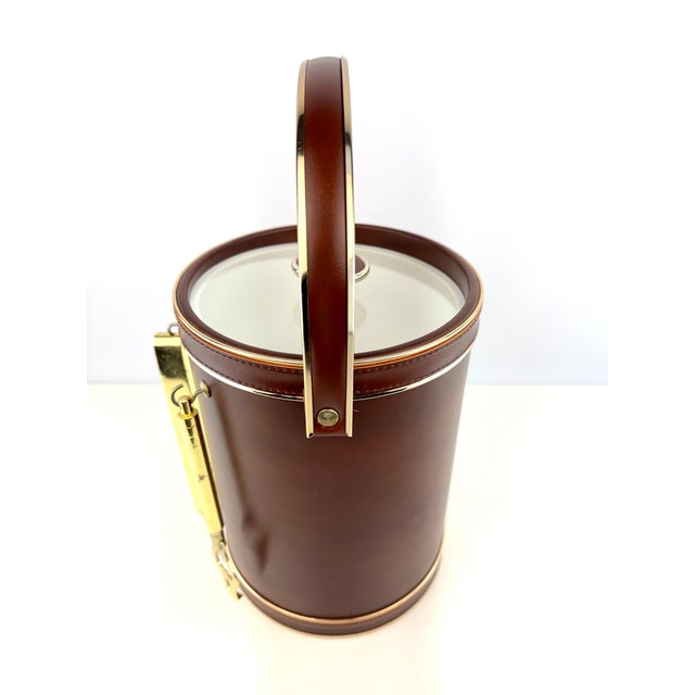 Vintage Mid Century Brown Leatherette & Gold Ice Bucket Barware Set With Tools For Sale In Little Rock - Image 6 of 14