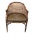 Mid-Century Faux Bamboo and Cane Barrel Back Chair With Leather Cushion For Sale