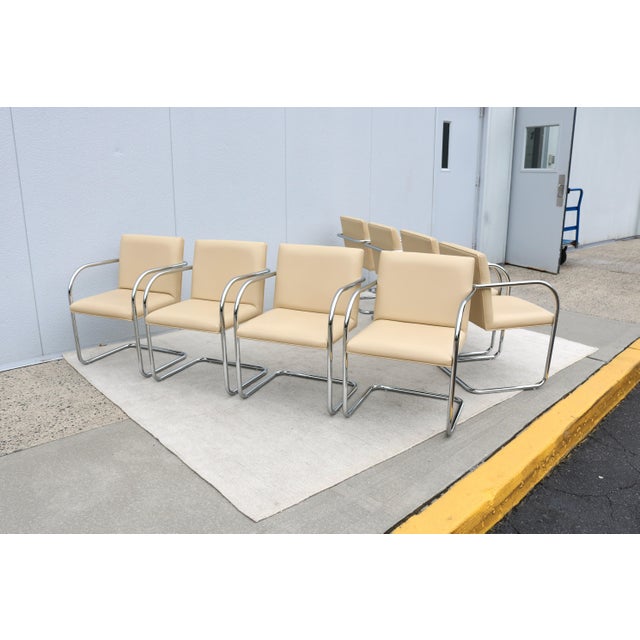 Ludwig Mies Van Der Rohe Brno Tubular Chairs in Beige Leather by Gordon, Set of 8 For Sale - Image 13 of 18