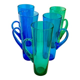 Mid 20th Century Mid-Century Modern Blenko Chimney High Balls With Handles- Set of 5 For Sale