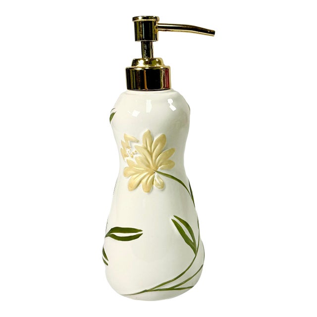2019 Contemporary Art Nouveau Boho Chic Croscill Penelope Ceramic Soap-Lotion Dispenser For Sale