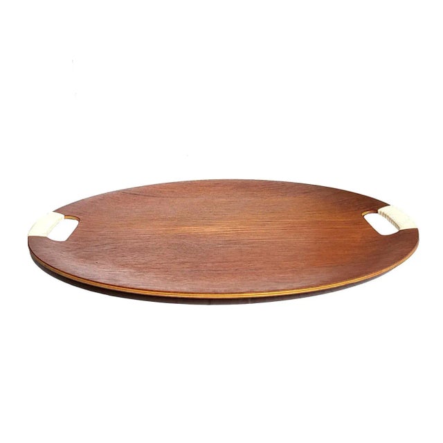 Mid-Century Modern Mid 20th Century Scandinavian Teak Tray With Wrapped Handles in the Style of Arthur Umanoff For Sale - Image 3 of 11