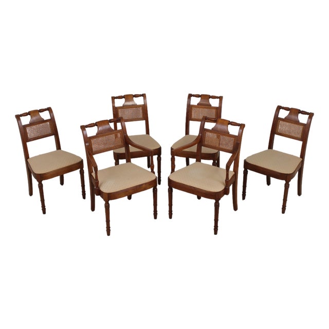 Set of 6 Stickley Cherry Cane Back Dining Chairs For Sale
