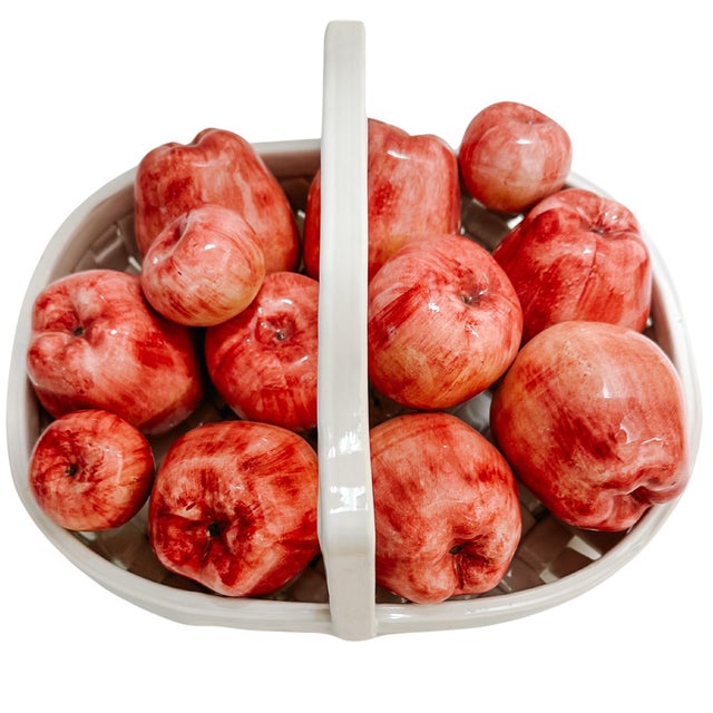 Italian Vintage Bergdorf Goodman Italian Glazed Ceramic Apple Basket Centerpiece For Sale - Image 3 of 12