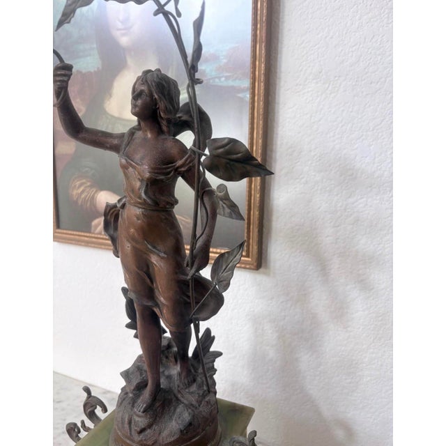 Early 20th Century Antique French Art Nouveau Ch. Ruchot “Volubilis” Onyx Figural Mantel Clock For Sale - Image 5 of 10