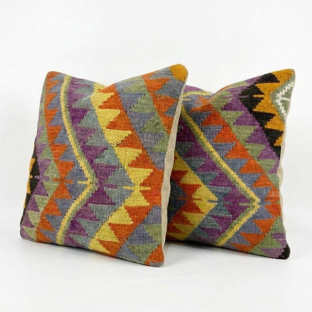 This beautiful 24'' x 24'' hand-woven Kilim pillow cover set was made from authentic Turkish kilim. The traditional flat-...