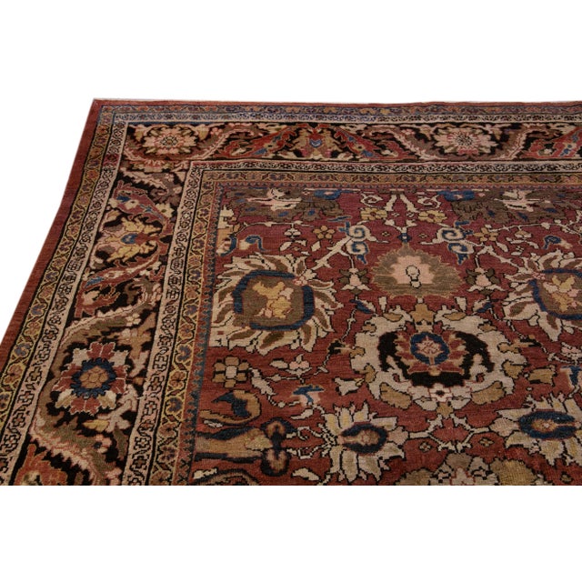 Textile Antique Sultanabad Handmade Floral Red Oversize Wool Rug For Sale - Image 7 of 10