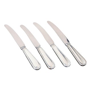 Knives in Silver and Stainless Steel. Beaded Pattern by Georg Jensen, 1930s, Set of 4 For Sale