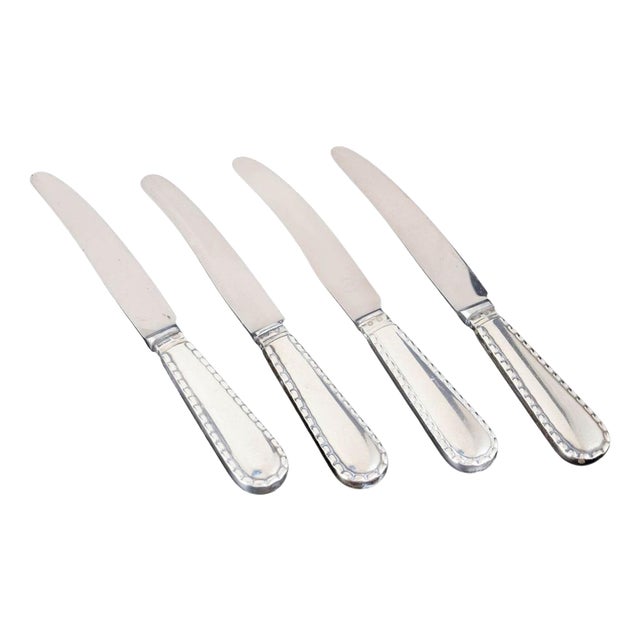 Knives in Silver and Stainless Steel. Beaded Pattern by Georg Jensen, 1930s, Set of 4 For Sale