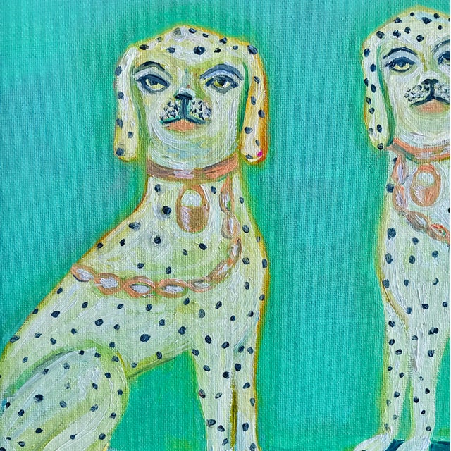 Staffordshire Ceramic Dog Oil Painting Figurines Original, Chinoiserie Palm Beach Style, Signed by Tatiana Duperault For Sale - Image 4 of 4
