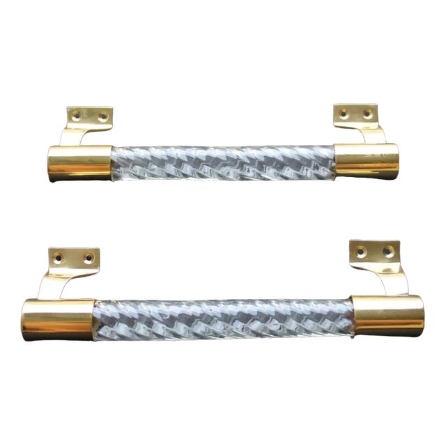 Murano Glass and Brass Handles from Venini, 1940s, Set of 2 For Sale