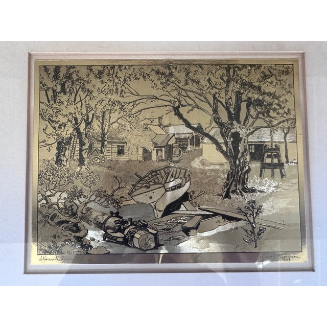 Vintage Lionel Barrymore Etched Gold Foil Nautical Prints Signed and Framed - Set of 4 For Sale - Image 11 of 14