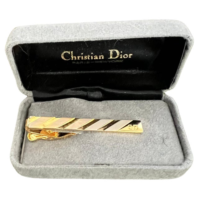 Vintage Christian Dior Gold Plate Tie Clip Circa 1970 In Original Velvet Case For Sale - Image 10 of 18