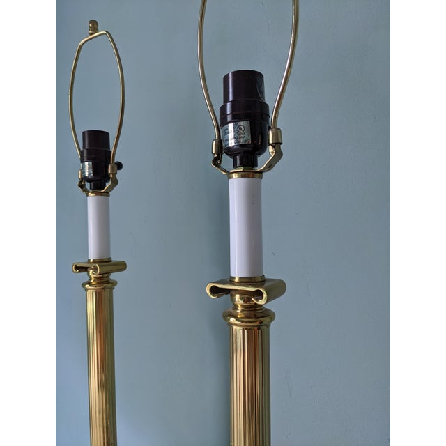 Art Deco Pair of Brass Candlestick Lamps For Sale - Image 3 of 7