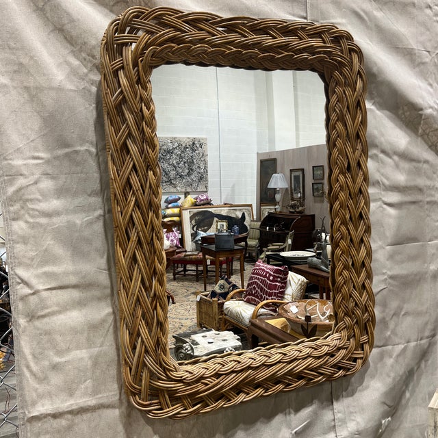 Vintage French Riviera Style Chunky Braided Wicker Mirror