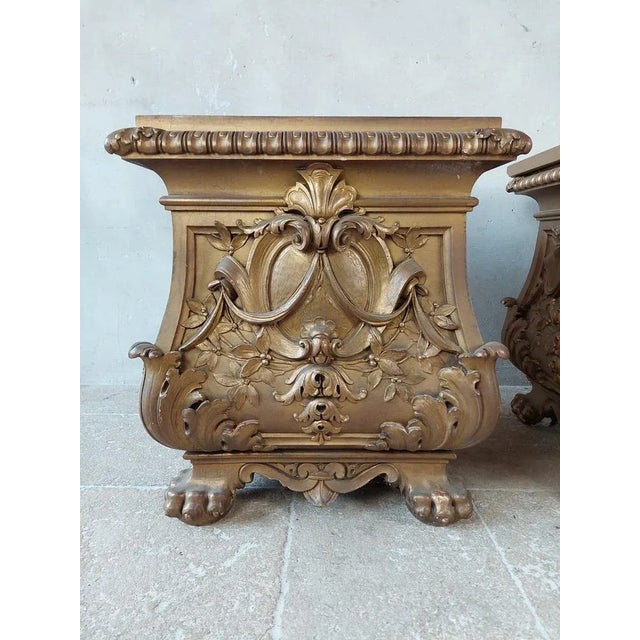 1920s Antique Gold Patinated Wooden Pedestals, 1924, Set of 2 For Sale - Image 5 of 11