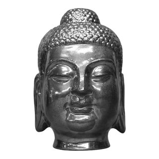 Tibetan Gilt Silver Ceramic Buddha Head Sculpture 20th C For Sale