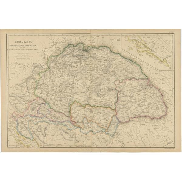 Antique Map of Hungary, Transylvania and Dalmatia by W. G. Blackie, 1859 For Sale - Image 3 of 7