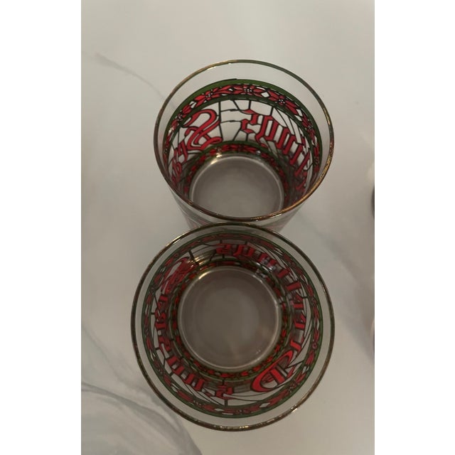 Beautiful Vintage Signed “HOUZE” SEASONS GREETING OLD FASHIONED OR ON THE ROCKS HOLIDAY BARWARE SET OF 8 GLASSES. It is...