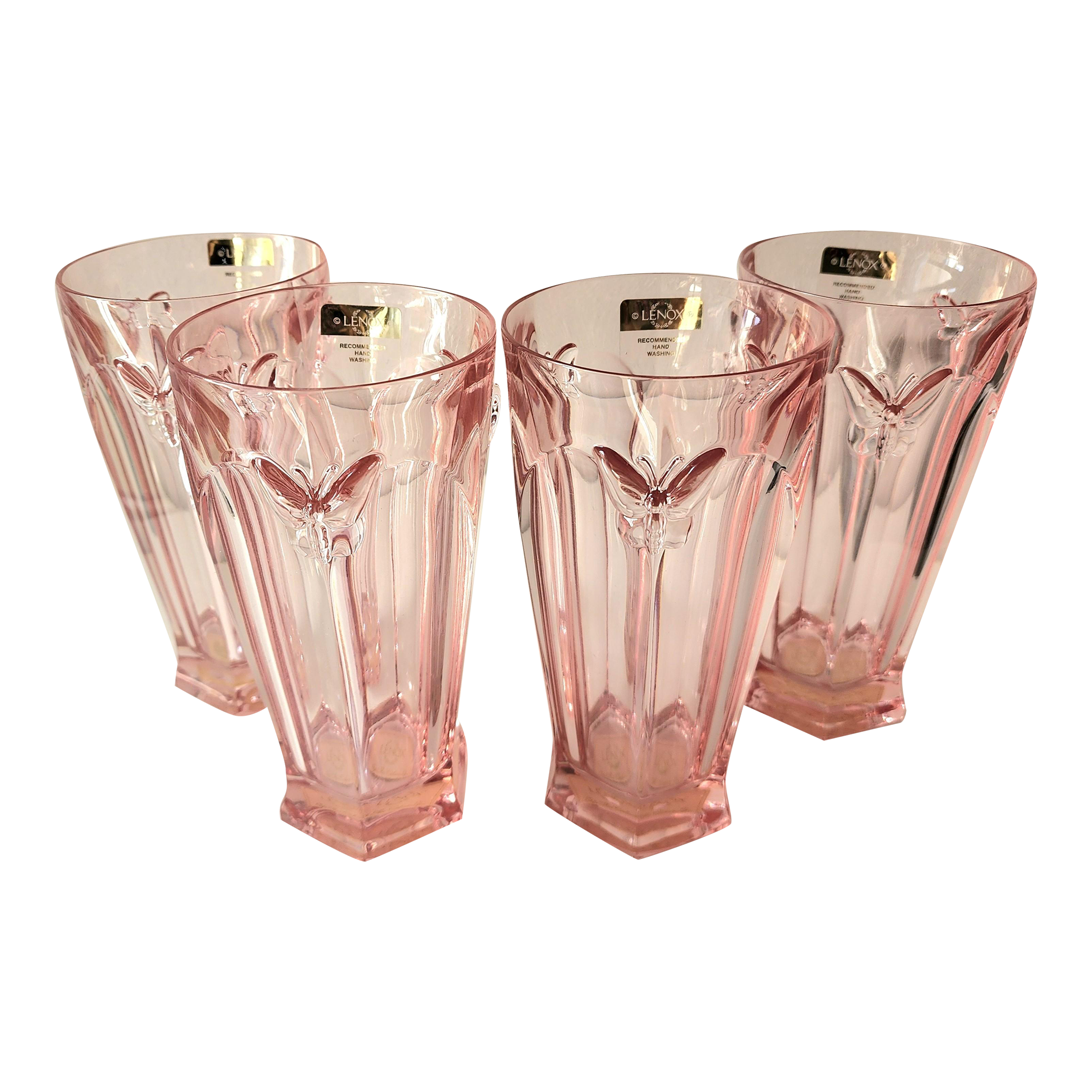 Vintage Lenox Pink Butterfly Meadow Crystal Highball Glasses