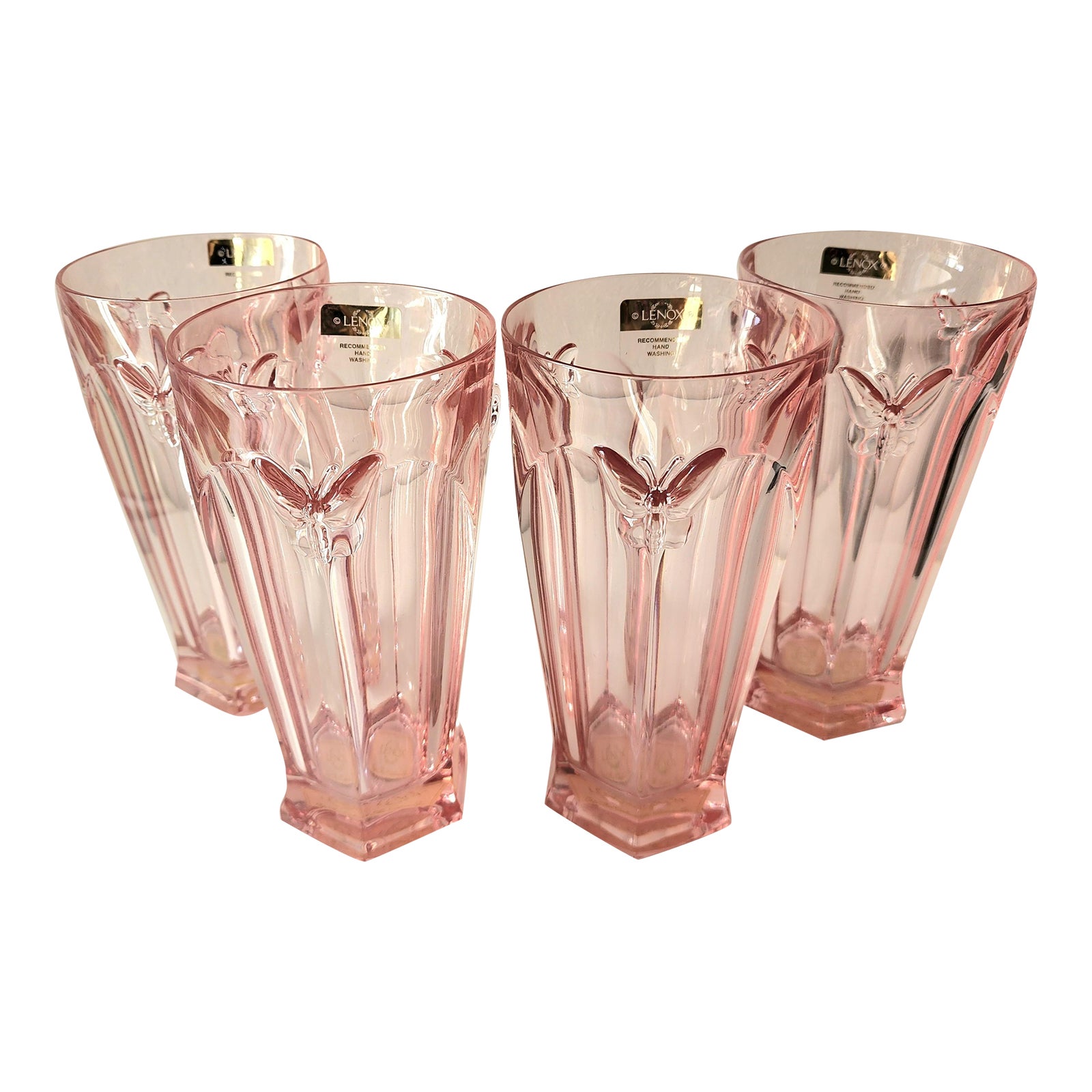 Vintage Lenox Pink Butterfly Meadow Crystal Highball Glasses- Set 