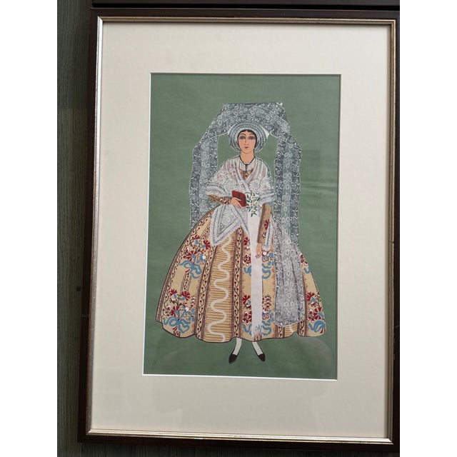 Set of 4 1928 French Pochoir Costume Prints After Gratiane De Gardilanne – Art Deco Regional Dress Plates, Framed For Sale In San Francisco - Image 6 of 9