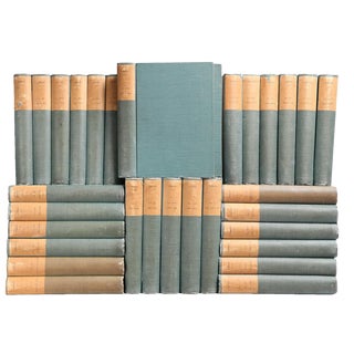 Antique Green & Parchment Classic Books - Set of 31 For Sale