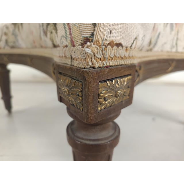 Tan Louis XVI Ottoman in Walnut For Sale - Image 8 of 13