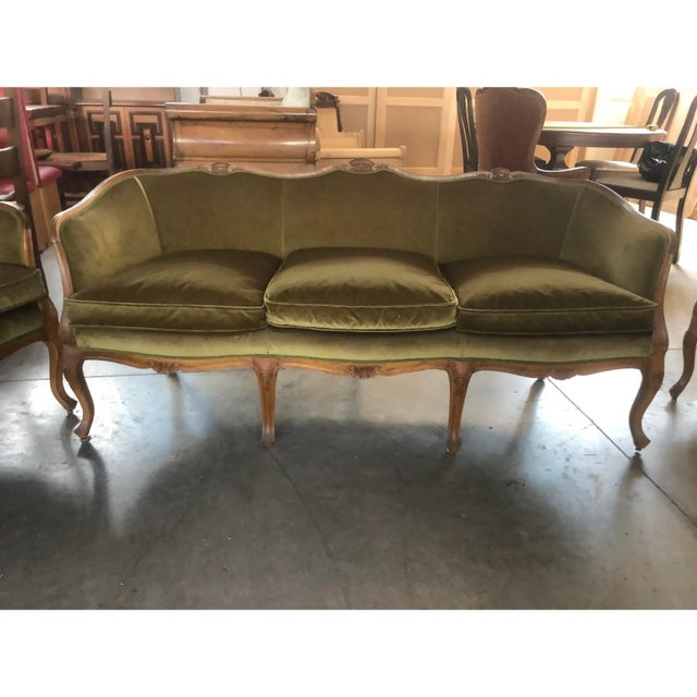 Mid 20th-Century Walnut Armchairs and Sofa in the Italian Style, Three-Piece Set For Sale - Image 10 of 13