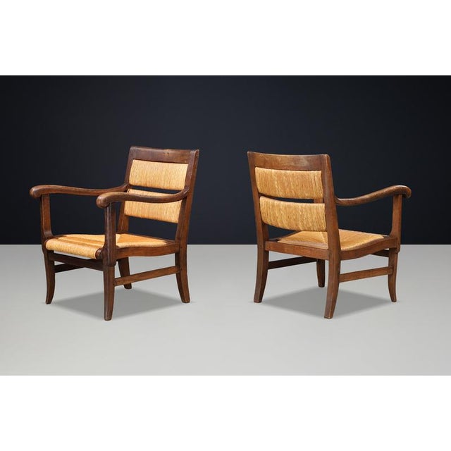 Wood French Lounge Chairs in Oak and Rush, 1950s, Set of 2 For Sale - Image 7 of 10