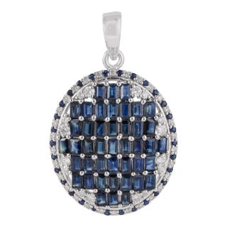 Art Deco Baguette Cut Blue Sapphire & Diamond Mosaic Statement Pendant | 3.45 TCW For Sale