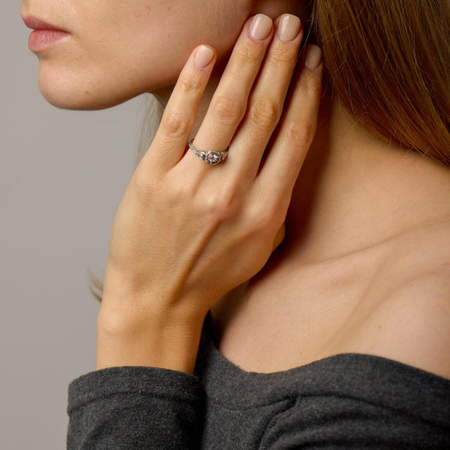 1930s 1930s Art Deco Diamond Sapphire 18k White Gold Engagement Ring, Size 7.25 For Sale - Image 5 of 6