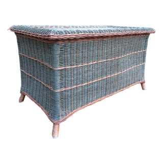 Vintage Palecek Wicker & Rattan Storage Trunk Blanket Chest Victorian Style Boho For Sale