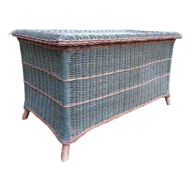 Vintage Palecek Wicker & Rattan Storage Trunk Blanket Chest Victorian Style Boho For Sale