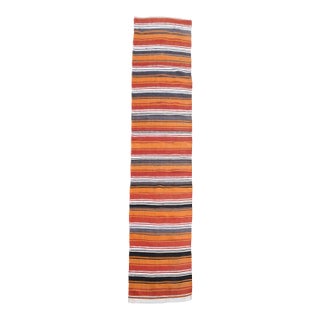 1970s Vintage Handmade Wool Cotton Orange Runner Rug For Sale