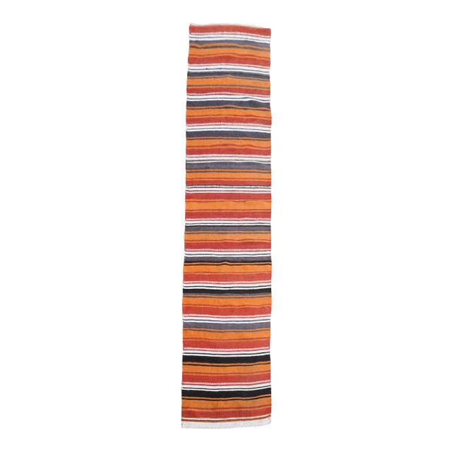 1970s Vintage Handmade Wool Cotton Orange Runner Rug For Sale