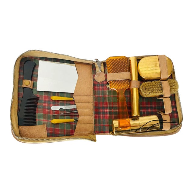 1950s Ostrich Leather Men’s Travel Dressing Set For Sale