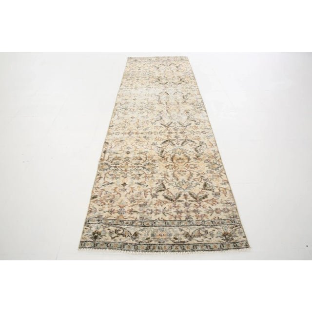 Vintage Floral Runner Rug in Beige and Brown For Sale - Image 3 of 16
