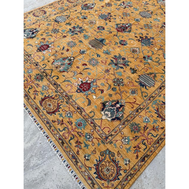 Textile Saffron Sultanabad Design Area Rug, Hand-Knotted Wool, 8x10, Gold & Teal For Sale - Image 7 of 12