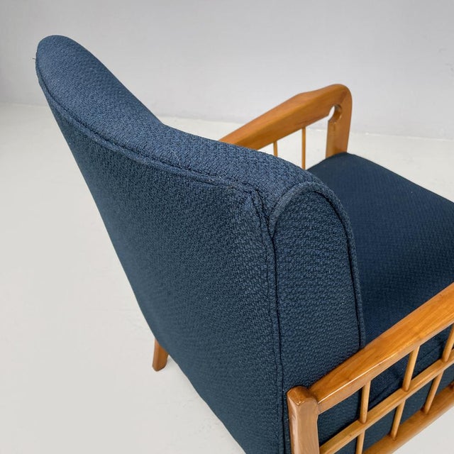 Set of Italian Art Deco Wooden Armchairs in Blue Fabric, 1940s For Sale - Image 9 of 18