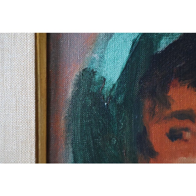 Emerald Signed Vintage Expressionist Portrait in Emerald Headscarf—Custom Gilt Frame For Sale - Image 8 of 18