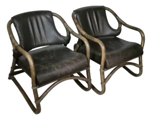Mid-Century Manila Armchairs in Bamboo and Leather attributed to Horsnæs, 1960s, Set of 2