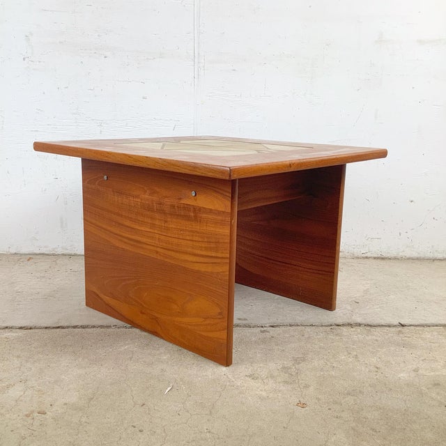 Danish Modern Teak Side Table With Geometric Tile Inset, 1960s–1970s For Sale - Image 4 of 18
