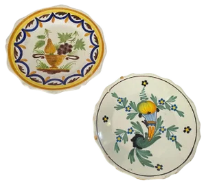 Plates in French Faïence Yellow and Green, Set of 2