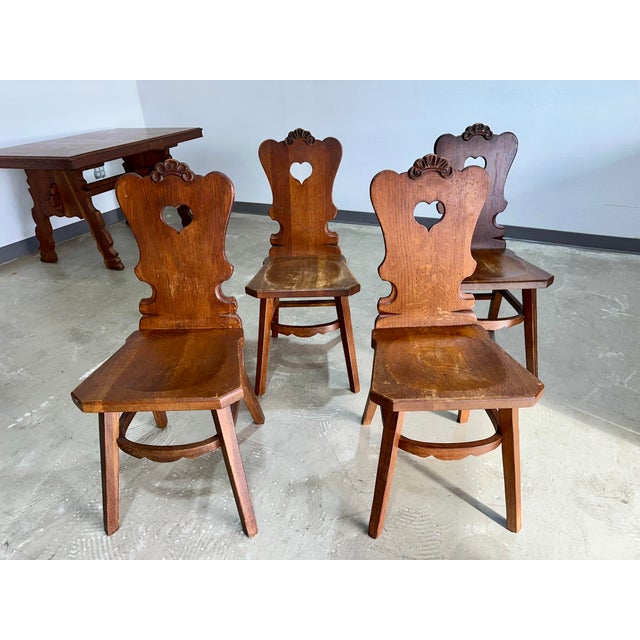 German Brutalist Tyrolean Style Oak Dining Chairs, Set of 4 For Sale - Image 4 of 11