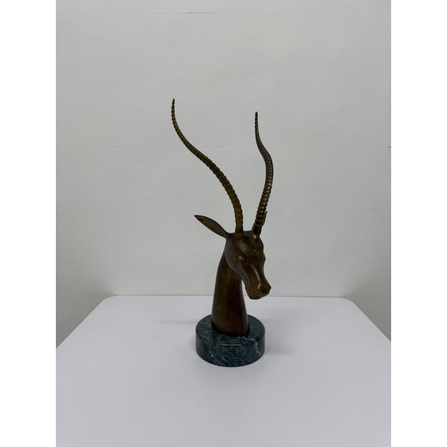 Brass Gazelle Sculpture on Variegated Green Marble Base, 1970s For Sale In Miami - Image 6 of 18