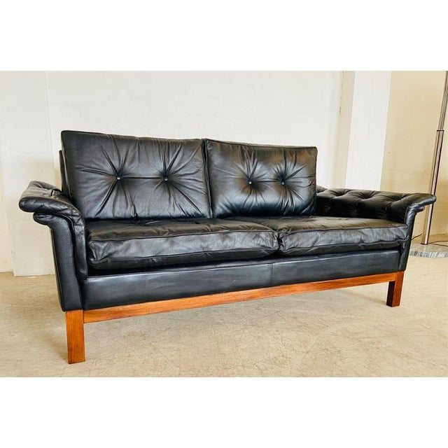Vintage Scandinavian Black Buttoned Leather Sofa from Ikea, 1960s For Sale - Image 6 of 18